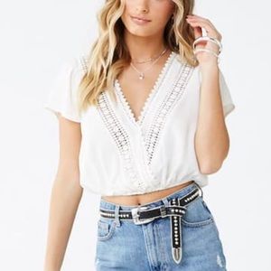 Forever 21 Crochet Trim Top | White